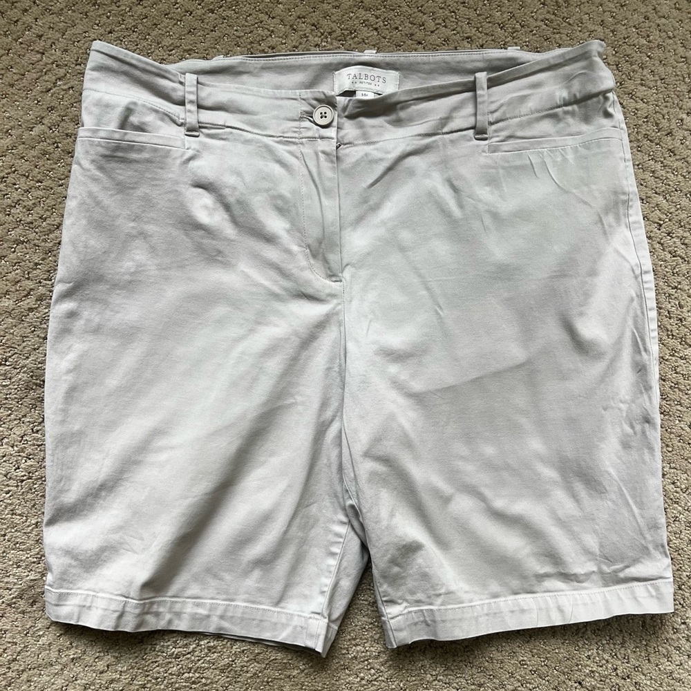 Talbots Stone 14P cotton Bermuda Shorts with Flat-Front Design 9” inseam